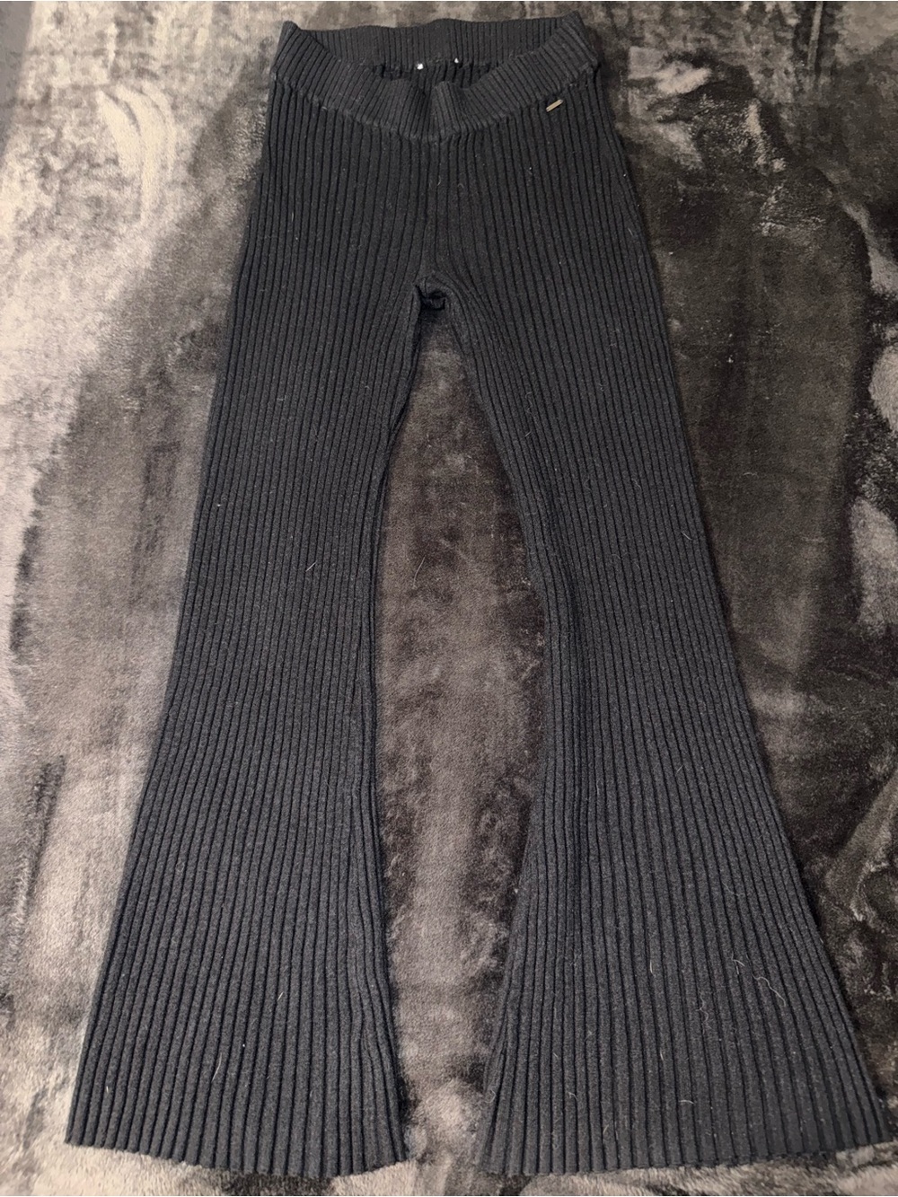 Savage X Fenty Black Ribbed Wide-Leg Pants
